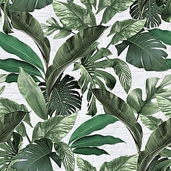 Galerie Wallcoverings Product Code 34194 - Loft 2 Wallpaper Collection - Green, White Colours - Tropical Brick Wall Panel Design