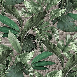 Galerie Wallcoverings Product Code 34196 - Loft 2 Wallpaper Collection - Greige, Green Colours - Tropical Brick Wall Panel Design