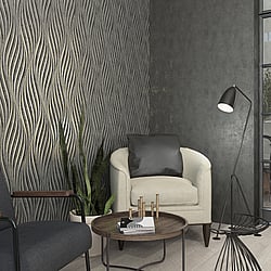 Galerie Wallcoverings Product Code 34264 - Urban Textures Wallpaper Collection - Black  Silver Colours - Wave Design