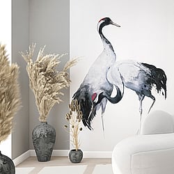 Galerie Wallcoverings Product Code 34596 - Kumano Wallpaper Collection - White, Black Colours - Painted Crane Mural Design