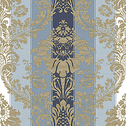 Galerie Wallcoverings Product Code 3916 - Italian Damasks 3 Wallpaper Collection - Blue Navy Cream Gold Colours - Damask Stripe Design