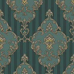 Galerie Wallcoverings Product Code 4605 - Italian Glamour Wallpaper Collection - Green Colours - Damask over Stripe Design