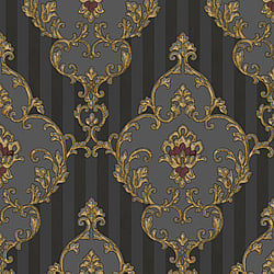Galerie Wallcoverings Product Code 4609 - Italian Glamour Wallpaper Collection - Gold Black Colours - Damask over Stripe Design