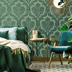 Galerie Wallcoverings Product Code 4615 - Italian Glamour Wallpaper Collection - Green Colours - Italian Damask Design