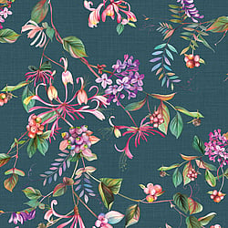 Galerie Wallcoverings Product Code 47454 - Flora Wallpaper Collection - Grey, Blue, Green Colours - Summer Bouquet Design