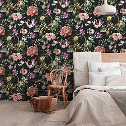 Galerie Wallcoverings Product Code 47460 - Flora Wallpaper Collection - Schwarz, Rose, Green Colours - Floral Rhapsody Design
