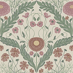 Galerie Wallcoverings Product Code 51002 - Blomstermala Wallpaper Collection - Green Red Pink Colours - Leafy Bloom Design