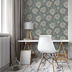Galerie Wallcoverings Product Code 51009 - Blomstermala Wallpaper Collection - Grey Colours - Big Bloom Design