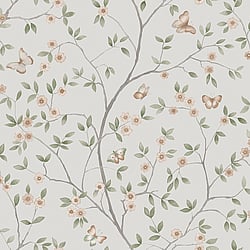 Galerie Wallcoverings Product Code 51025 - Blomstermala Wallpaper Collection - Beige Green Grey Colours - Butterfly Trail Design