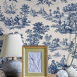 Galerie Wallcoverings Product Code 84043 - Cottage Chic Wallpaper Collection - Blue Colours - Paesaggio Barocco Design