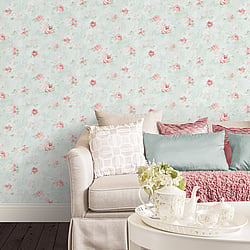 Galerie Wallcoverings Product Code AB42417 - Abby Rose 3 Wallpaper Collection - Teal Pink Colours - Morning Dew Design