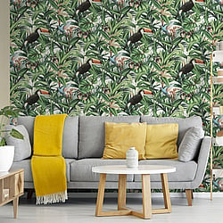 Galerie Wallcoverings Product Code AM30001 - Amazonia Wallpaper Collection - Green Colours - Tropical Birds Design