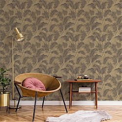 Galerie Wallcoverings Product Code BL22761 - Botanica Wallpaper Collection - Yellow Gold Dark Brown Colours - Tropical Leaves Design