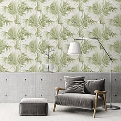 Galerie Wallcoverings Product Code ES31132 - Escape Wallpaper Collection - Green, White Colours - Palm Leaves Design