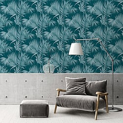 Galerie Wallcoverings Product Code ES31136 - Escape Wallpaper Collection - Green, Teal Colours - Palm Leaves Design