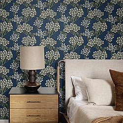Galerie Wallcoverings Product Code ET12012 - Arts And Crafts Wallpaper Collection - Dark Blue Green White Colours - Floral Vine Design