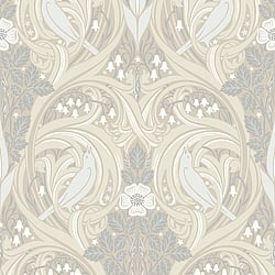 Galerie Wallcoverings Product Code ET12205 - Arts And Crafts Wallpaper Collection - Beige Cream Grey Colours - Bird Scroll Design