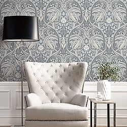 Galerie Wallcoverings Product Code ET12210 - Arts And Crafts Wallpaper Collection - Grey Mauve Cream Colours - Bird Scroll Design