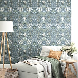 Galerie Wallcoverings Product Code ET12602 - Arts And Crafts Wallpaper Collection - Blue Sage Cream Colours - Ogee Flora Design