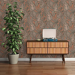 Galerie Wallcoverings Product Code FL61112 - Flourish Wallpaper Collection - Beige/Brown Colours - Grafic Leaves Motif Design