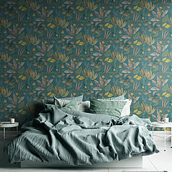 Galerie Wallcoverings Product Code FL61123 - Flourish Wallpaper Collection - Blue/Yellow Colours - Mix Leaves Motif Design