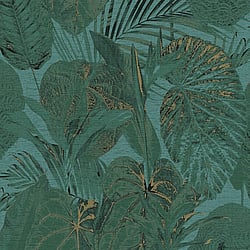 Galerie Wallcoverings Product Code FL61158 - Flourish Wallpaper Collection - Green/Metallic Colours - Jungle Leaves Motif Design