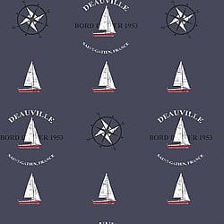Galerie Wallcoverings Product Code G23036 - Deauville 2 Wallpaper Collection - Navy Blue Red White Colours - Deauville Boat Motif Design