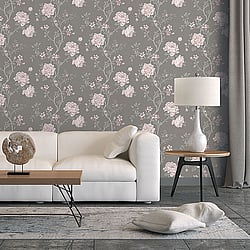Galerie Wallcoverings Product Code G45305 - Vintage Roses Wallpaper Collection - Grey Pink Colours - Magnolia Design