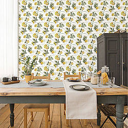 Galerie Wallcoverings Product Code G45409 - Just Kitchens Wallpaper Collection - Yellow Green White Colours - Citron Botanical Design