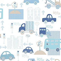 Galerie Wallcoverings Product Code G56009 - Just 4 Kids Wallpaper Collection - Blue White Colours - Traffic Design