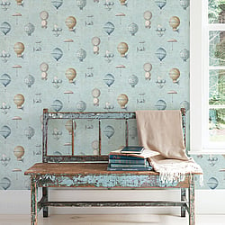 Galerie Wallcoverings Product Code G56200 - Steampunk Wallpaper Collection - Blue Colours - Air Ships Design