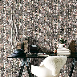 Galerie Wallcoverings Product Code G56205 - Steampunk Wallpaper Collection - Bronze Brown Colours - Block Letters Design