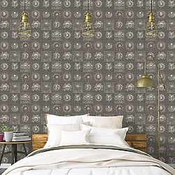 Galerie Wallcoverings Product Code G56229 - Steampunk Wallpaper Collection - Bronze Brown Colours - Industrial Tiles Design