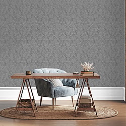 Galerie Wallcoverings Product Code G68091 - Special FX 2 Wallpaper Collection - Silver, Charcoal Colours - Special Damask Design