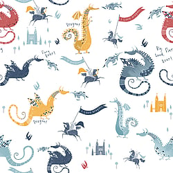 Galerie Wallcoverings Product Code G78369 - Tiny Tots 2 Wallpaper Collection - Navy Red Yellow Blue Colours - Dragons Design