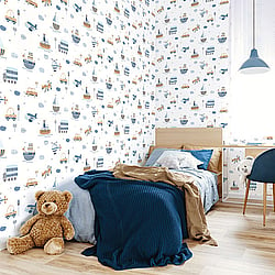 Galerie Wallcoverings Product Code G78416 - Tiny Tots 2 Wallpaper Collection - Brown Sky Blue Navy Colours - Transportation Design