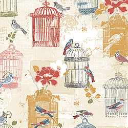 Galerie Wallcoverings Product Code KE29945 - Kitchen Style 3 Wallpaper Collection - Yellow Blue Red Green White Colours - Elegance Bird Cage Design