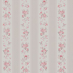 Galerie Wallcoverings Product Code MC61053 - Maison Charme Wallpaper Collection - Beige, Pink, White Colours - If you're after a romantic vintage floral design - look no further. Not only does this beautiful design feature endless upward bouquets of country roses; in a wide stripe motif the design also combines a cute polka dot with an intricate lace overlay for a true trip down memory lane - in rose tinted glasses! Design