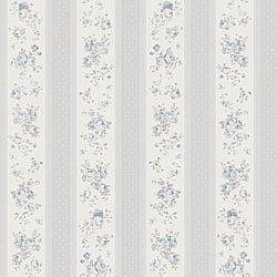 Galerie Wallcoverings Product Code MC61055 - Maison Charme Wallpaper Collection - Blue, Grey, White Colours - If you're after a romantic vintage floral design - look no further. Not only does this beautiful design feature endless upward bouquets of country roses; in a wide stripe motif the design also combines a cute polka dot with an intricate lace overlay for a true trip down memory lane - in rose tinted glasses! Design