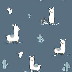 Galerie Wallcoverings Product Code ND21126 - Little Explorers Wallpaper Collection - Dark Blue Red White Colours - Dark Blue Happy Llamas Design