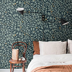 Galerie Wallcoverings Product Code S65106 - Sommarang Wallpaper Collection - Blue Colours - Leafy Vines Design