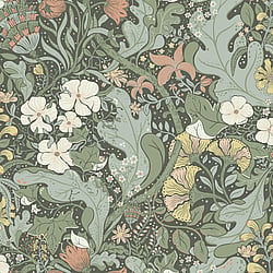 Galerie Wallcoverings Product Code S83103 - Hjarterum Wallpaper Collection - Green Colours - Swedish Flowers and Leaves Design
