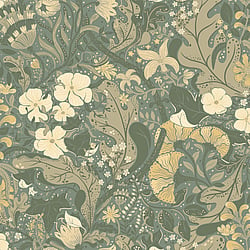 Galerie Wallcoverings Product Code S83104 - Hjarterum Wallpaper Collection - Grey Colours - Swedish Flowers and Leaves Design