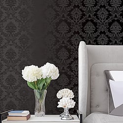 Galerie Wallcoverings Product Code SB37906 - Simply Silks 4 Wallpaper Collection - Black Colours - Classic Damask Design