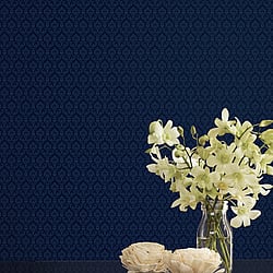 Galerie Wallcoverings Product Code SK34736 - Simply Silks 4 Wallpaper Collection - Navy Colours - Small Damask Design