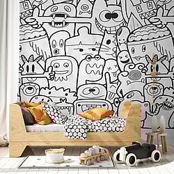 Galerie Wallcoverings Product Code WH45195M - Welcome Home Murals Wallpaper Collection - Grey, Black, White Colours - Monster Mashup Design