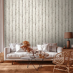 Galerie Wallcoverings Product Code WW22233 - The Woods And Wicker Wallpaper Collection - Cream Grey White Colours - Dual Stripe Wood Effect Motif Design