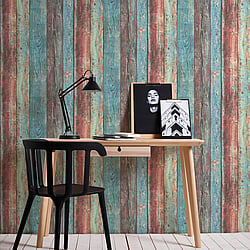 Galerie Wallcoverings Product Code WW22235 - The Woods And Wicker Wallpaper Collection - Blue Multi-Colour Colours - Broad Wood Stripe Effect Motif Design