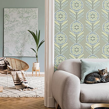 Galerie Wallcoverings Product Code TJ40207 - Mulberry Tree Wallpaper Collection - Tan and Blue Colours -  